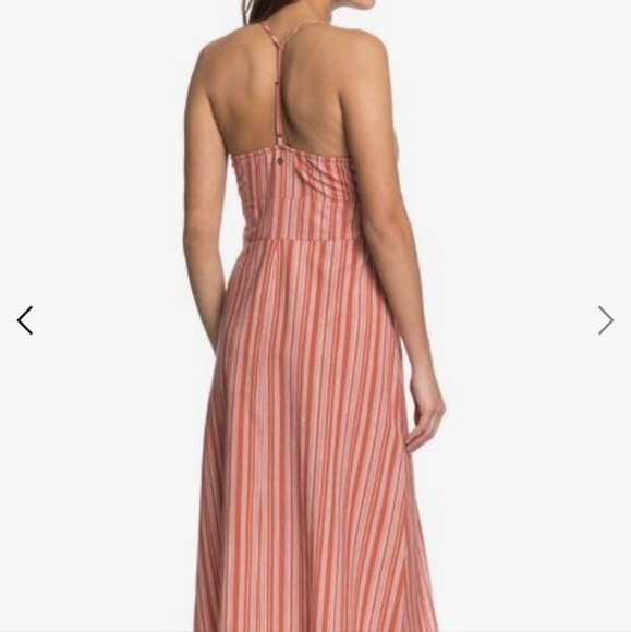 NWT Roxy Young Goddess linen blend red stripe midi dress with slits - Picture 4 of 8